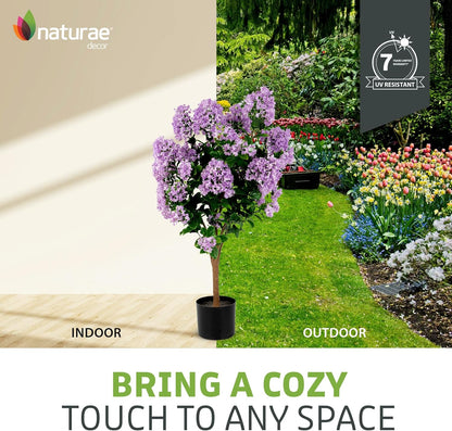 Purple Crape Myrtle Tree | 36 in High, Black Pot, Lifelike Artificial, Indoor and Outdoor, Flower Tree, UV Resistant