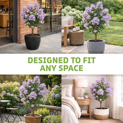 Purple Crape Myrtle Tree | 36 in High, Black Pot, Lifelike Artificial, Indoor and Outdoor, Flower Tree, UV Resistant