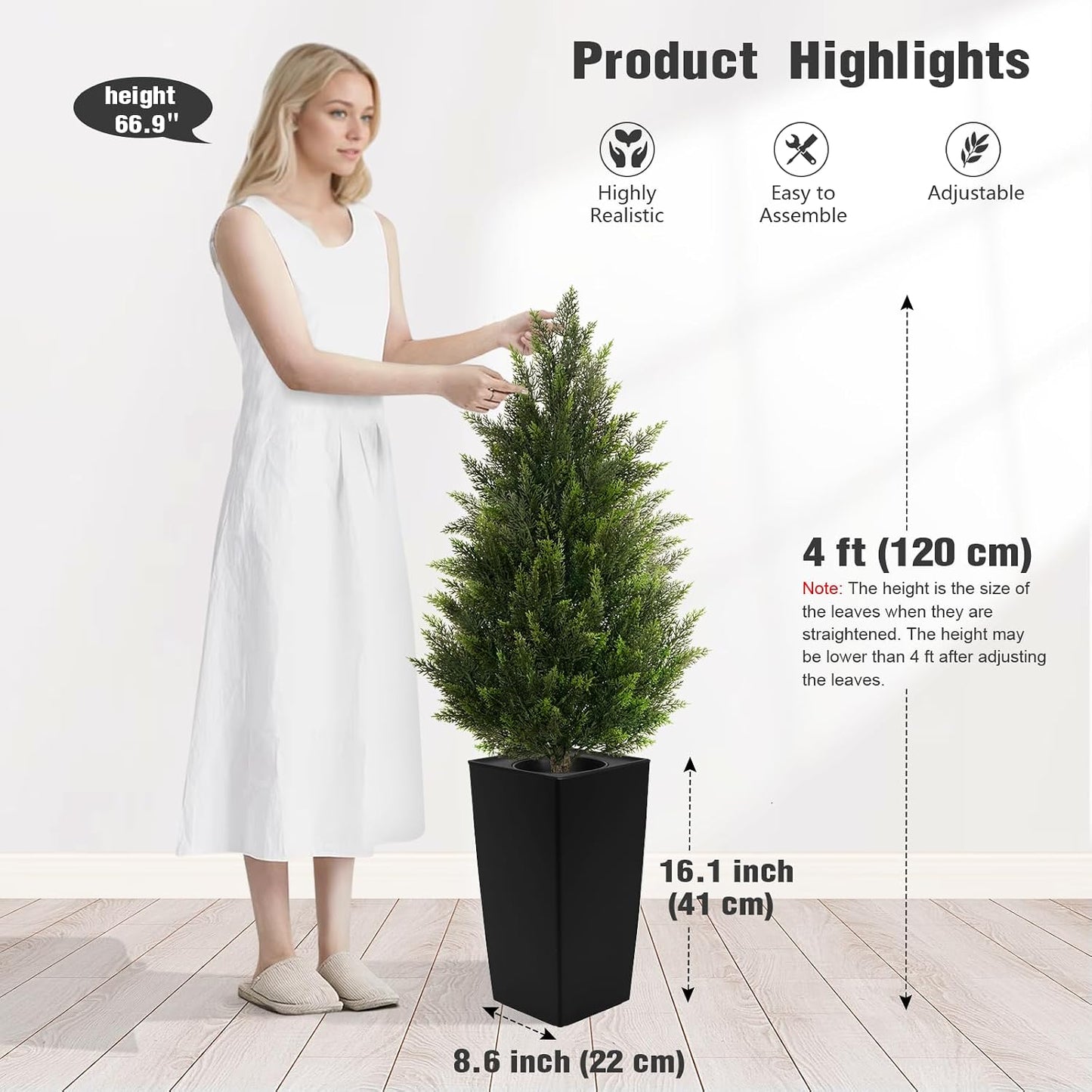 5FT Tall 2 Pack Artificial Cedar Topiary Trees with Compact Pyramidal Shape, Realistic Faux Cypress in Square Black Pot with Fillable Water Bag, Outdoor Evergreen for Front Porch Garden Home Decor