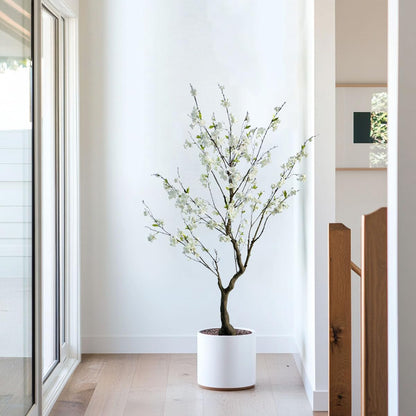 6.7FT White Cherry Blossom Tree with Planter, Indoor Outdoor Decor | Lifelike white sakura flowers, flexible branches, fade-resistant silk, low maintenance for home, office, porch & patio decor