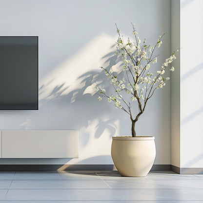 6.7FT White Cherry Blossom Tree with Planter, Indoor Outdoor Decor | Lifelike white sakura flowers, flexible branches, fade-resistant silk, low maintenance for home, office, porch & patio decor