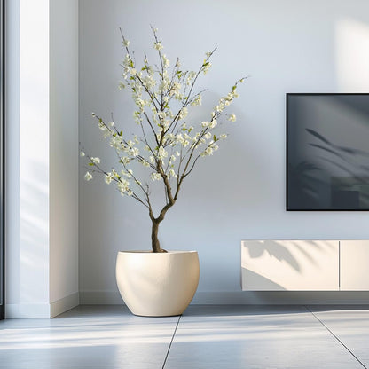 6.7FT White Cherry Blossom Tree with Planter, Indoor Outdoor Decor | Lifelike white sakura flowers, flexible branches, fade-resistant silk, low maintenance for home, office, porch & patio decor