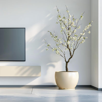 6.7FT White Cherry Blossom Tree with Planter, Indoor Outdoor Decor | Lifelike white sakura flowers, flexible branches, fade-resistant silk, low maintenance for home, office, porch & patio decor