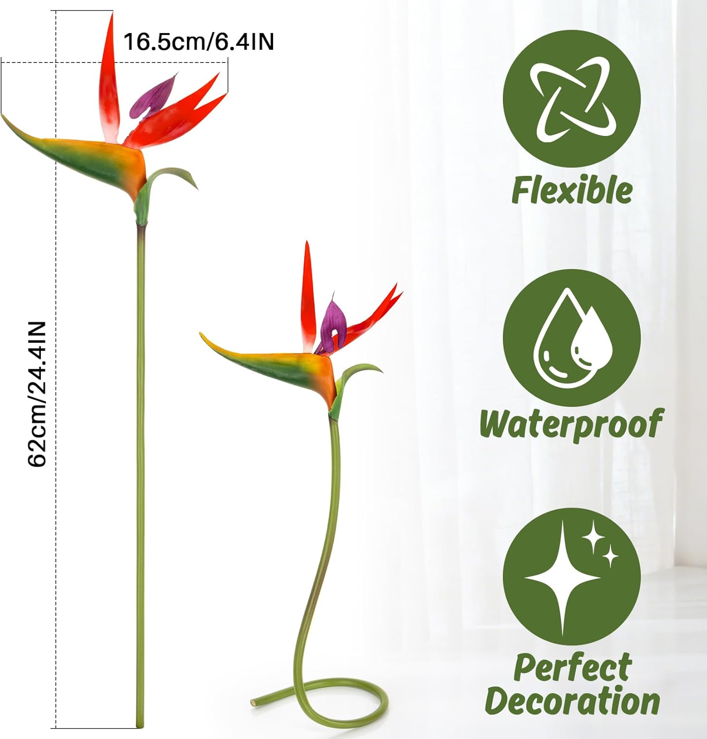 Bird of Paradise Artificial Plant - Tropical Flowers Artificial | 2 PCS 24 Inch UV Resistant Outdoor Plant Decor, Birds of Paradise Flowers for Hawaiian Party, Patio, Home Decoration, Yellow