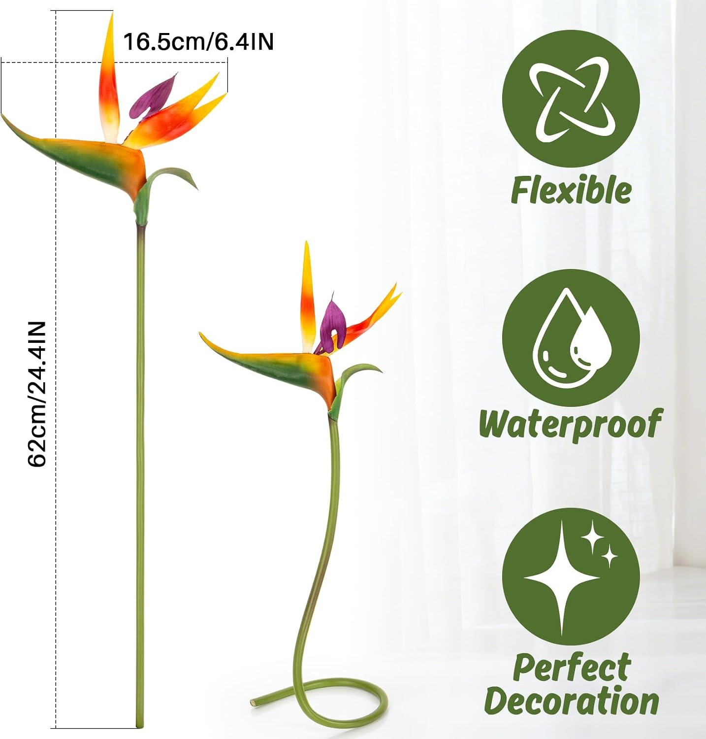 Bird of Paradise Artificial Plant - Tropical Flowers Artificial | 2 PCS 24 Inch UV Resistant Outdoor Plant Decor, Birds of Paradise Flowers for Hawaiian Party, Patio, Home Decoration, Yellow