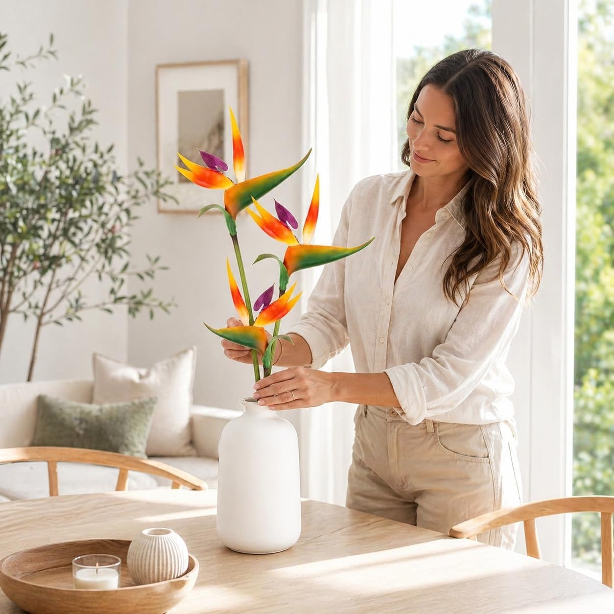 Bird of Paradise Artificial Plant - Tropical Flowers Artificial | 2 PCS 24 Inch UV Resistant Outdoor Plant Decor, Birds of Paradise Flowers for Hawaiian Party, Patio, Home Decoration, Yellow