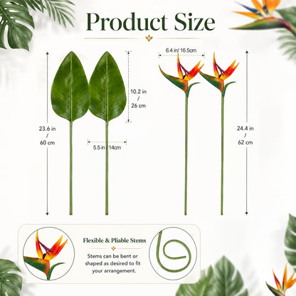 Bird of Paradise Artificial Plant - Tropical Flowers Artificial | 2 PCS 24 Inch UV Resistant Outdoor Plant Decor, Birds of Paradise Flowers for Hawaiian Party, Patio, Home Decoration, Yellow