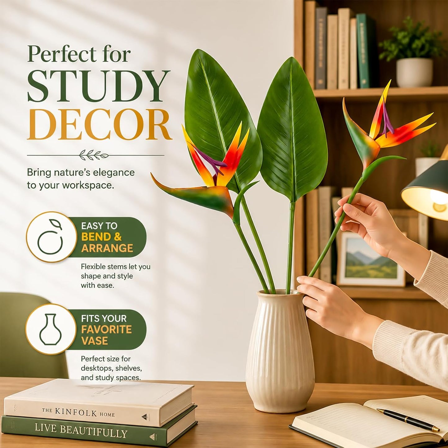 Bird of Paradise Artificial Plant - Tropical Flowers Artificial | 2 PCS 24 Inch UV Resistant Outdoor Plant Decor, Birds of Paradise Flowers for Hawaiian Party, Patio, Home Decoration, Yellow