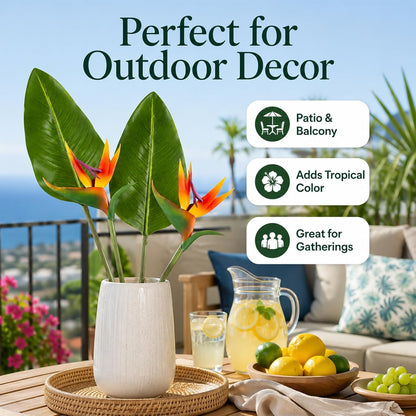 Bird of Paradise Artificial Plant - Tropical Flowers Artificial | 2 PCS 24 Inch UV Resistant Outdoor Plant Decor, Birds of Paradise Flowers for Hawaiian Party, Patio, Home Decoration, Yellow