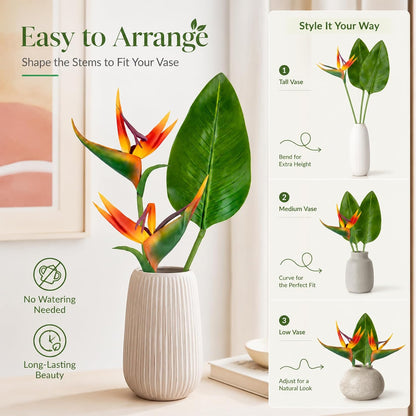 Bird of Paradise Artificial Plant - Tropical Flowers Artificial | 2 PCS 24 Inch UV Resistant Outdoor Plant Decor, Birds of Paradise Flowers for Hawaiian Party, Patio, Home Decoration, Yellow