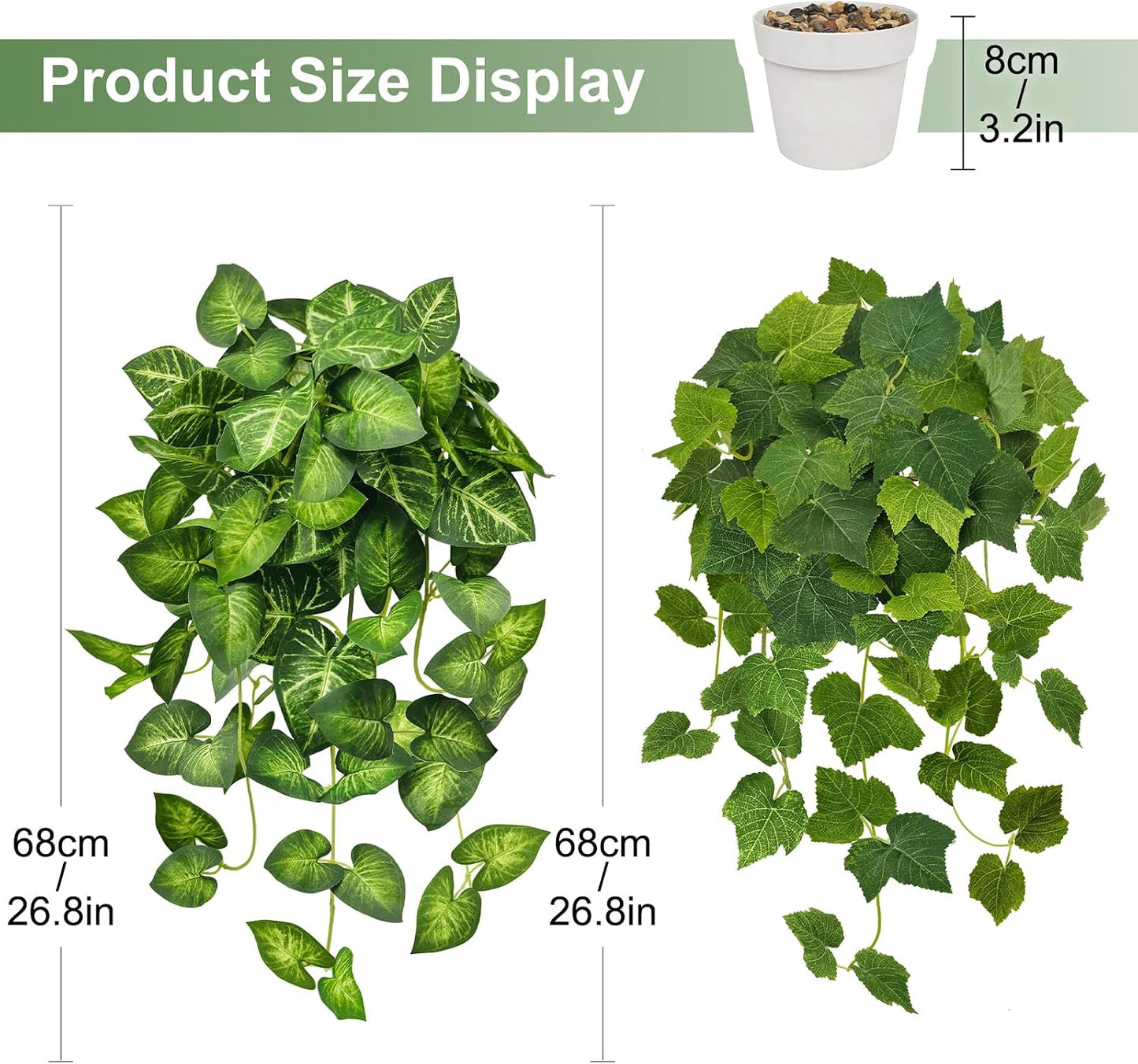 2 Pack Artificial Hanging Plants with White Pots 23.6'' | Fake Pothos Potted Plants Faux Ivy Vines Realistic Greenery Hanging Fakeplants Indoor for Home Decor, Bathroom, Office
