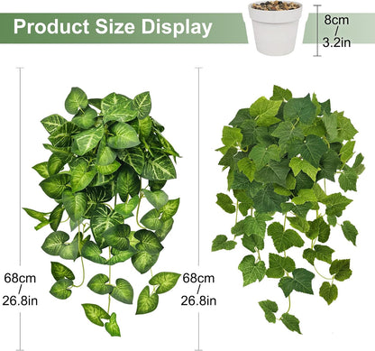 2 Pack Artificial Hanging Plants with White Pots 23.6'' | Fake Pothos Potted Plants Faux Ivy Vines Realistic Greenery Hanging Fakeplants Indoor for Home Decor, Bathroom, Office
