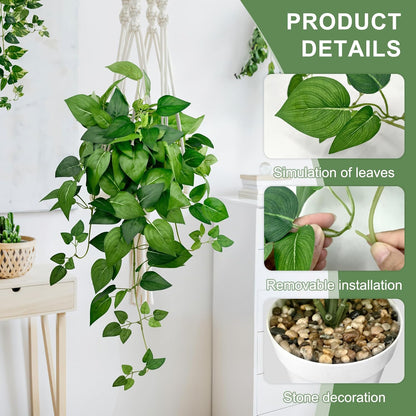 2 Pack Artificial Hanging Plants with White Pots 23.6'' | Fake Pothos Potted Plants Faux Ivy Vines Realistic Greenery Hanging Fakeplants Indoor for Home Decor, Bathroom, Office