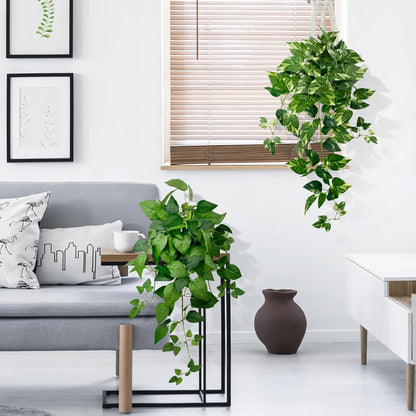 2 Pack Artificial Hanging Plants with White Pots 23.6'' | Fake Pothos Potted Plants Faux Ivy Vines Realistic Greenery Hanging Fakeplants Indoor for Home Decor, Bathroom, Office