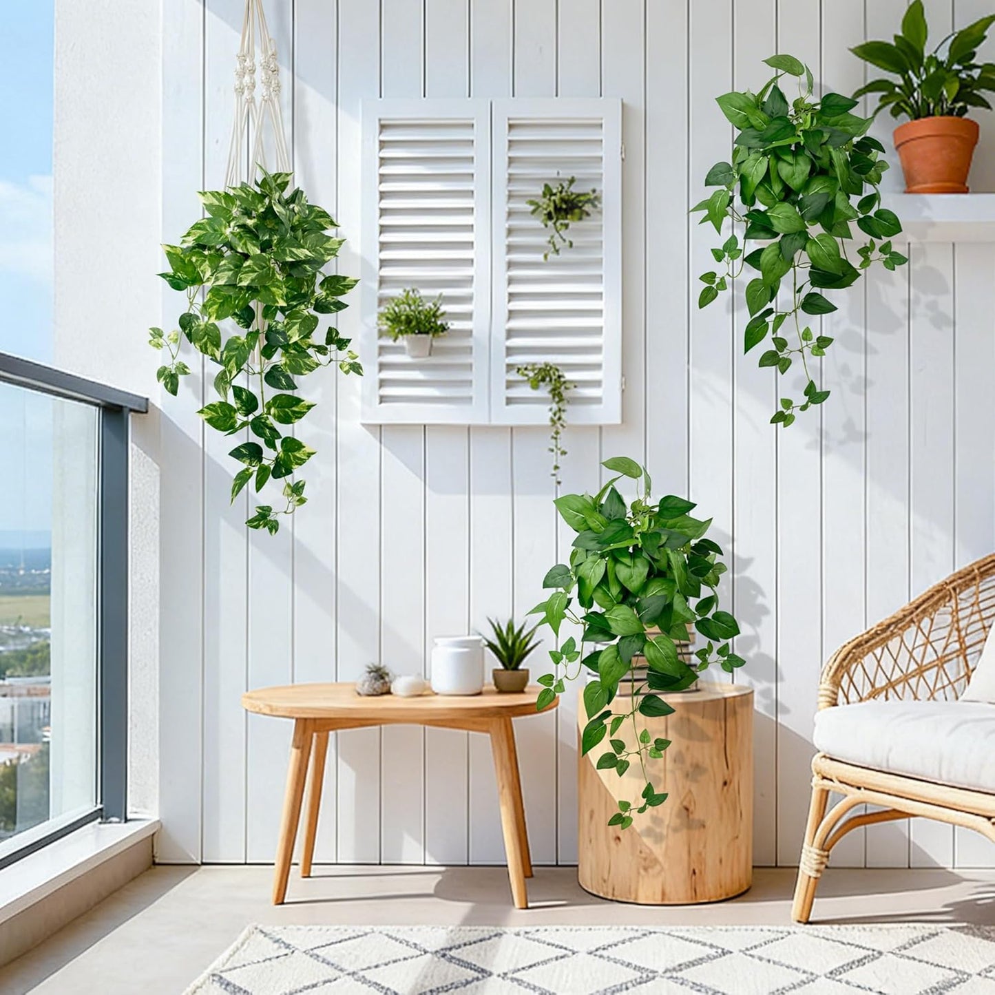 2 Pack Artificial Hanging Plants with White Pots 23.6'' | Fake Pothos Potted Plants Faux Ivy Vines Realistic Greenery Hanging Fakeplants Indoor for Home Decor, Bathroom, Office