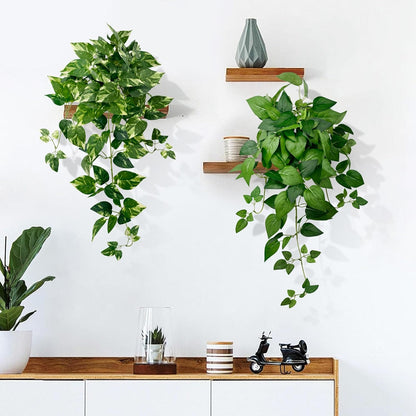 2 Pack Artificial Hanging Plants with White Pots 23.6'' | Fake Pothos Potted Plants Faux Ivy Vines Realistic Greenery Hanging Fakeplants Indoor for Home Decor, Bathroom, Office