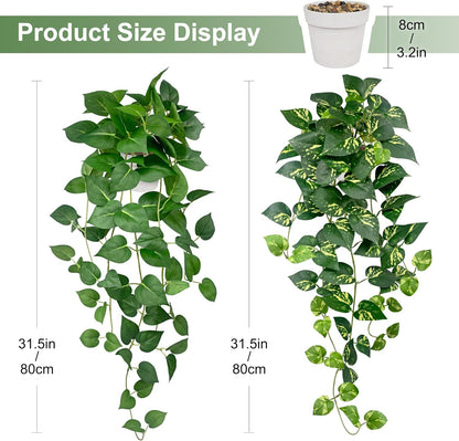 2 Pack Artificial Hanging Plants with White Pots 23.6'' | Fake Pothos Potted Plants Faux Ivy Vines Realistic Greenery Hanging Fakeplants Indoor for Home Decor, Bathroom, Office