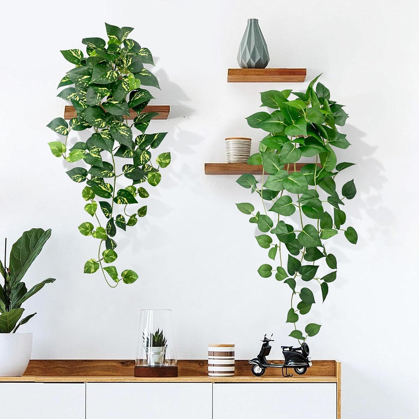 2 Pack Artificial Hanging Plants with White Pots 23.6'' | Fake Pothos Potted Plants Faux Ivy Vines Realistic Greenery Hanging Fakeplants Indoor for Home Decor, Bathroom, Office