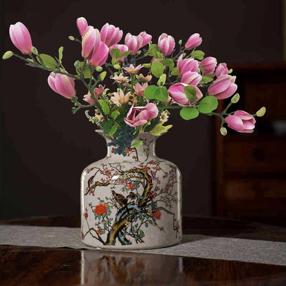 Magnolia Flowers Artificial Branches with Realistic Buds & Leaves | 26.5 Inch Fake Floral Stem for Premium Home Office Hotel Decor Decoration (6, 2Pink+2Purple+2Green)