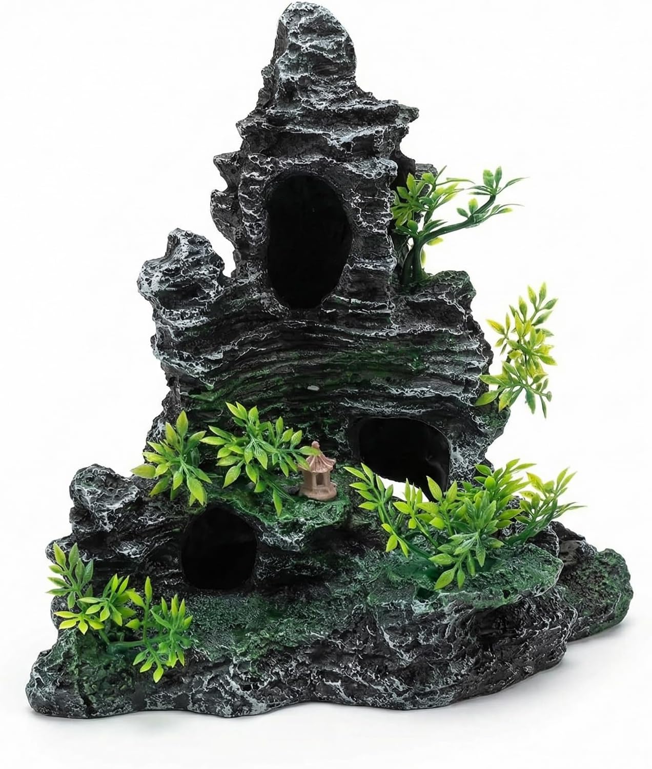 Large Fish Tank Decorations, 7.87 x 4.92 x 13.78 Inch Aquarium Rocks Aquascaping with Cave Hides, Fish Hideout Decor Landscaping Accessories for Betta