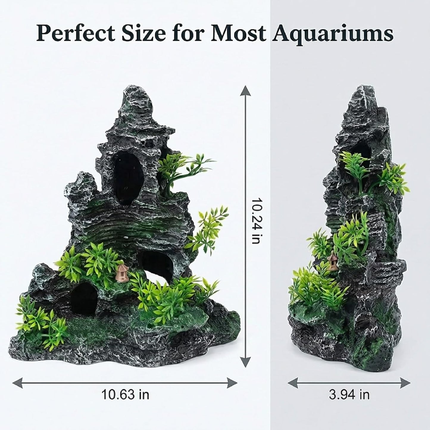 Large Fish Tank Decorations, 7.87 x 4.92 x 13.78 Inch Aquarium Rocks Aquascaping with Cave Hides, Fish Hideout Decor Landscaping Accessories for Betta