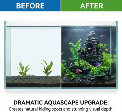 Large Fish Tank Decorations, 7.87 x 4.92 x 13.78 Inch Aquarium Rocks Aquascaping with Cave Hides, Fish Hideout Decor Landscaping Accessories for Betta