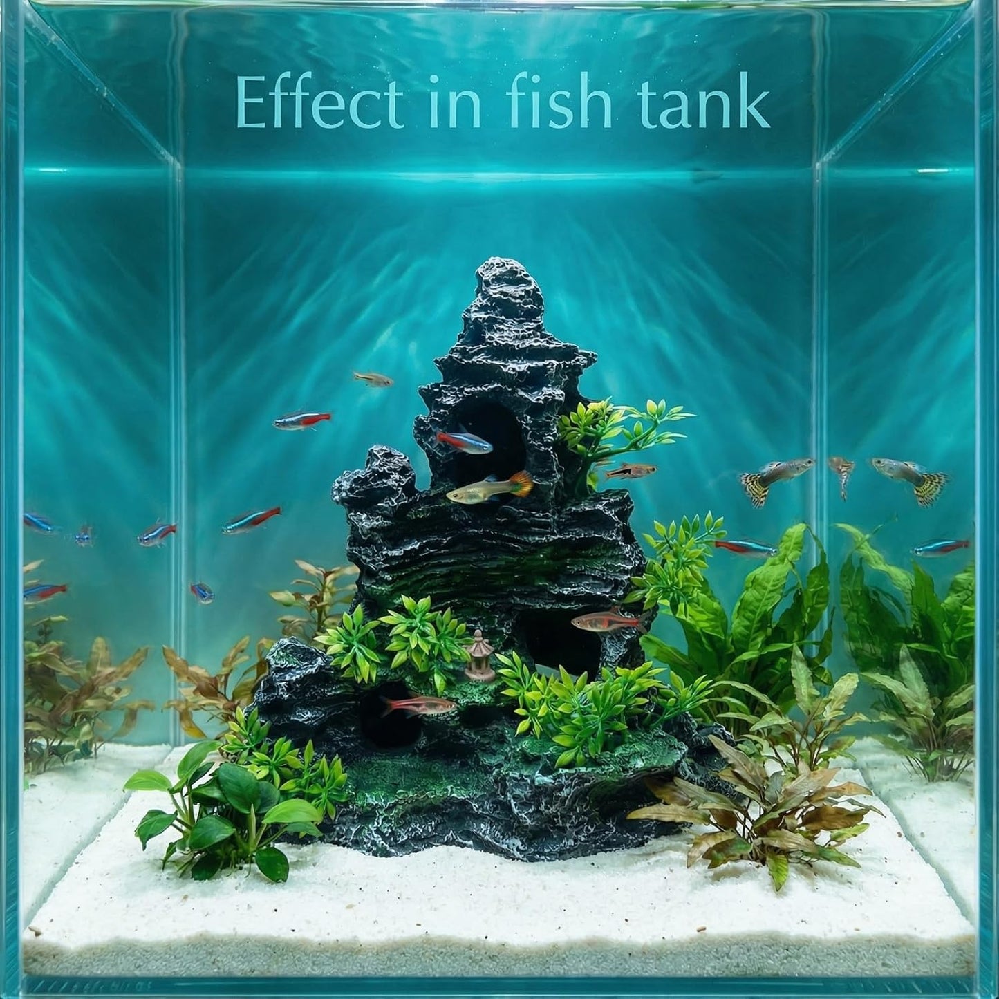 Large Fish Tank Decorations, 7.87 x 4.92 x 13.78 Inch Aquarium Rocks Aquascaping with Cave Hides, Fish Hideout Decor Landscaping Accessories for Betta