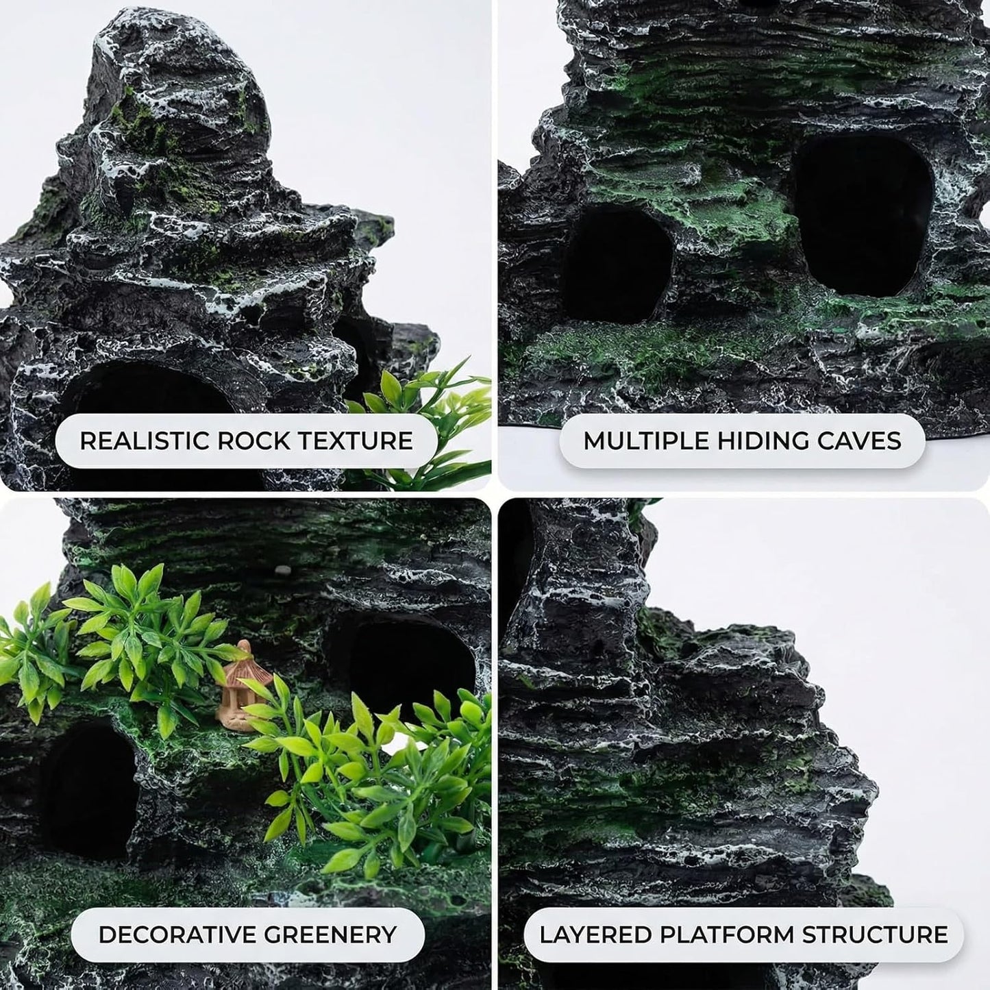 Large Fish Tank Decorations, 7.87 x 4.92 x 13.78 Inch Aquarium Rocks Aquascaping with Cave Hides, Fish Hideout Decor Landscaping Accessories for Betta
