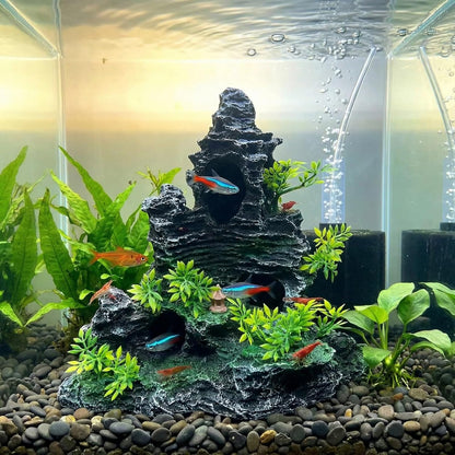 Large Fish Tank Decorations, 7.87 x 4.92 x 13.78 Inch Aquarium Rocks Aquascaping with Cave Hides, Fish Hideout Decor Landscaping Accessories for Betta