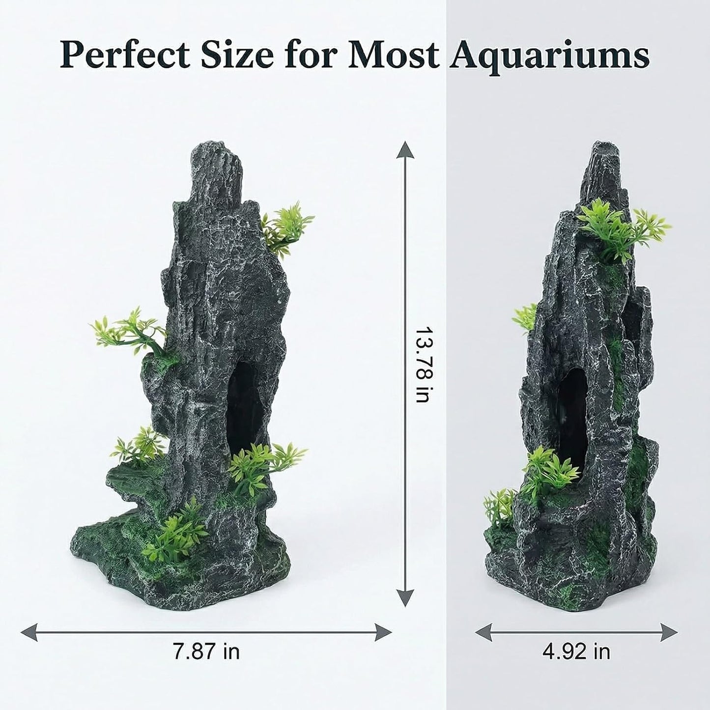 Large Fish Tank Decorations, 7.87 x 4.92 x 13.78 Inch Aquarium Rocks Aquascaping with Cave Hides, Fish Hideout Decor Landscaping Accessories for Betta