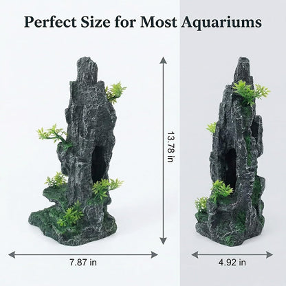 Large Fish Tank Decorations, 7.87 x 4.92 x 13.78 Inch Aquarium Rocks Aquascaping with Cave Hides, Fish Hideout Decor Landscaping Accessories for Betta