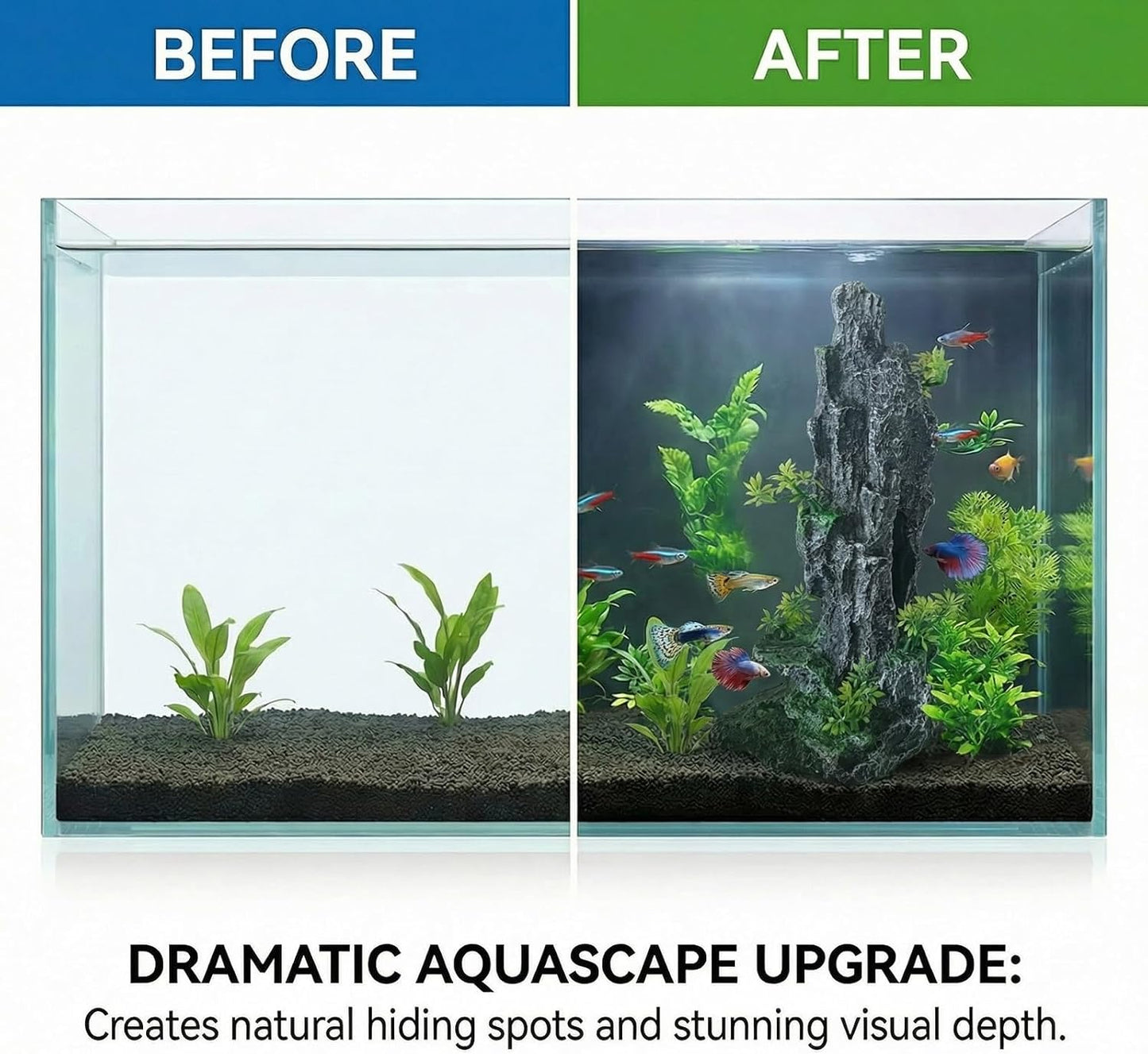 Large Fish Tank Decorations, 7.87 x 4.92 x 13.78 Inch Aquarium Rocks Aquascaping with Cave Hides, Fish Hideout Decor Landscaping Accessories for Betta