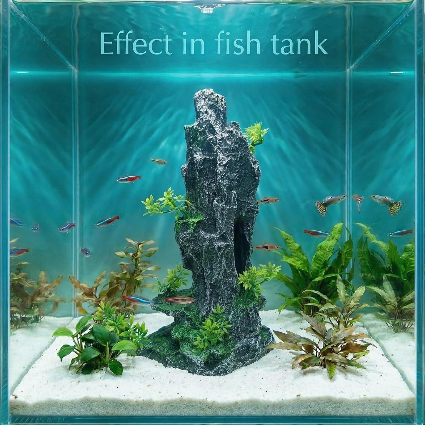 Large Fish Tank Decorations, 7.87 x 4.92 x 13.78 Inch Aquarium Rocks Aquascaping with Cave Hides, Fish Hideout Decor Landscaping Accessories for Betta