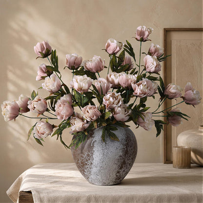 8 Pcs Artificial Peony Flowers, Faux Silk Peonies Stems with Distressed Leaves, Fade Resistant Floral Branches for Vase, DIY Bouquet, Home Decor Indoor Outdoor Wedding Table Centerpiece (Light Pink)