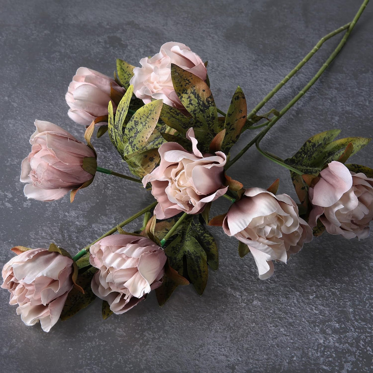 8 Pcs Artificial Peony Flowers, Faux Silk Peonies Stems with Distressed Leaves, Fade Resistant Floral Branches for Vase, DIY Bouquet, Home Decor Indoor Outdoor Wedding Table Centerpiece (Light Pink)