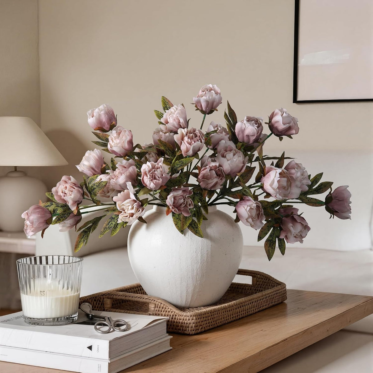 8 Pcs Artificial Peony Flowers, Faux Silk Peonies Stems with Distressed Leaves, Fade Resistant Floral Branches for Vase, DIY Bouquet, Home Decor Indoor Outdoor Wedding Table Centerpiece (Light Pink)
