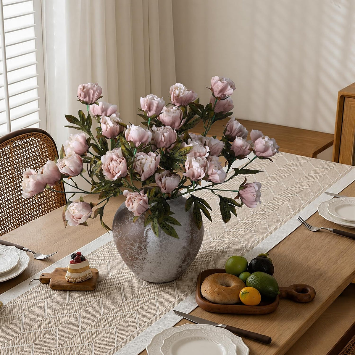 8 Pcs Artificial Peony Flowers, Faux Silk Peonies Stems with Distressed Leaves, Fade Resistant Floral Branches for Vase, DIY Bouquet, Home Decor Indoor Outdoor Wedding Table Centerpiece (Light Pink)