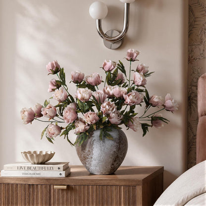 8 Pcs Artificial Peony Flowers, Faux Silk Peonies Stems with Distressed Leaves, Fade Resistant Floral Branches for Vase, DIY Bouquet, Home Decor Indoor Outdoor Wedding Table Centerpiece (Light Pink)