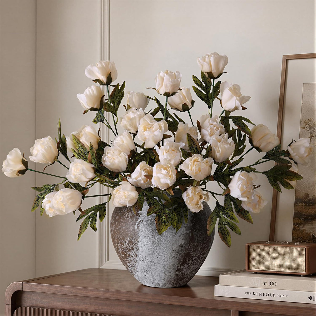 8 Pcs Artificial Peony Flowers, Faux Silk Peonies Stems with Distressed Leaves, Fade Resistant Floral Branches for Vase, DIY Bouquet, Home Decor Indoor Outdoor Wedding Table Centerpiece (Light Pink)