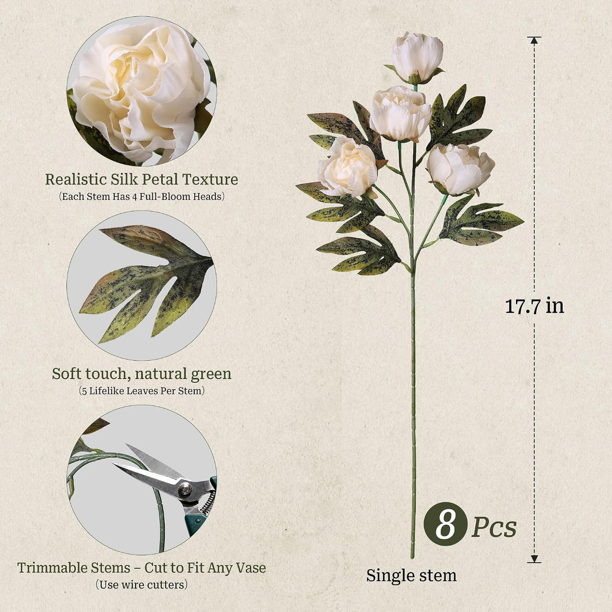 8 Pcs Artificial Peony Flowers, Faux Silk Peonies Stems with Distressed Leaves, Fade Resistant Floral Branches for Vase, DIY Bouquet, Home Decor Indoor Outdoor Wedding Table Centerpiece (Light Pink)