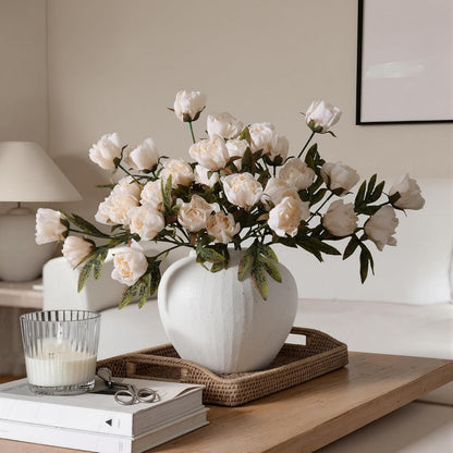 8 Pcs Artificial Peony Flowers, Faux Silk Peonies Stems with Distressed Leaves, Fade Resistant Floral Branches for Vase, DIY Bouquet, Home Decor Indoor Outdoor Wedding Table Centerpiece (Light Pink)