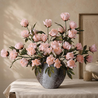 8 Pcs Artificial Peony Flowers, Faux Silk Peonies Stems with Distressed Leaves, Fade Resistant Floral Branches for Vase, DIY Bouquet, Home Decor Indoor Outdoor Wedding Table Centerpiece (Light Pink)