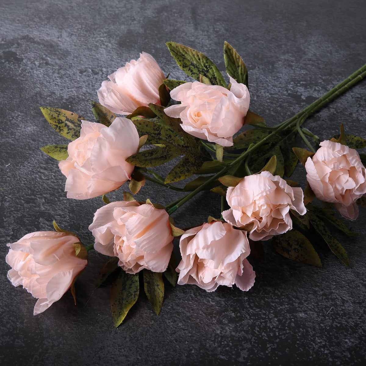 8 Pcs Artificial Peony Flowers, Faux Silk Peonies Stems with Distressed Leaves, Fade Resistant Floral Branches for Vase, DIY Bouquet, Home Decor Indoor Outdoor Wedding Table Centerpiece (Light Pink)