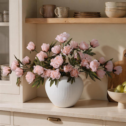 8 Pcs Artificial Peony Flowers, Faux Silk Peonies Stems with Distressed Leaves, Fade Resistant Floral Branches for Vase, DIY Bouquet, Home Decor Indoor Outdoor Wedding Table Centerpiece (Light Pink)