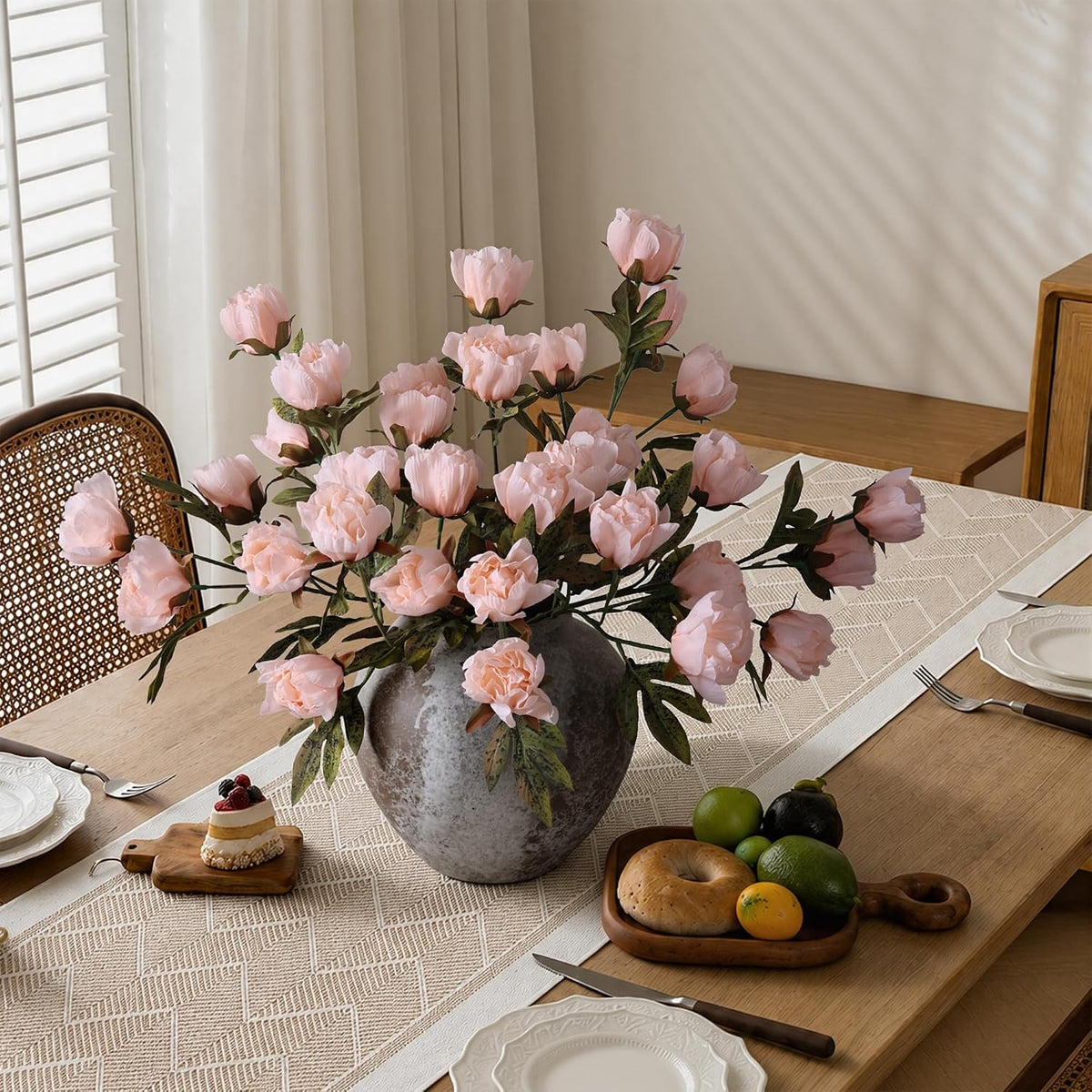 8 Pcs Artificial Peony Flowers, Faux Silk Peonies Stems with Distressed Leaves, Fade Resistant Floral Branches for Vase, DIY Bouquet, Home Decor Indoor Outdoor Wedding Table Centerpiece (Light Pink)