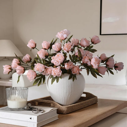8 Pcs Artificial Peony Flowers, Faux Silk Peonies Stems with Distressed Leaves, Fade Resistant Floral Branches for Vase, DIY Bouquet, Home Decor Indoor Outdoor Wedding Table Centerpiece (Light Pink)