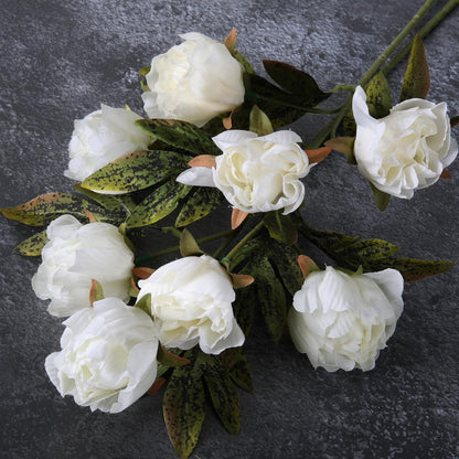 8 Pcs Artificial Peony Flowers, Faux Silk Peonies Stems with Distressed Leaves, Fade Resistant Floral Branches for Vase, DIY Bouquet, Home Decor Indoor Outdoor Wedding Table Centerpiece (Light Pink)