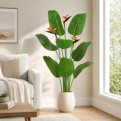 5FT Artificial Bird of Paradise Plant with Flowers, Fake Banana Tree