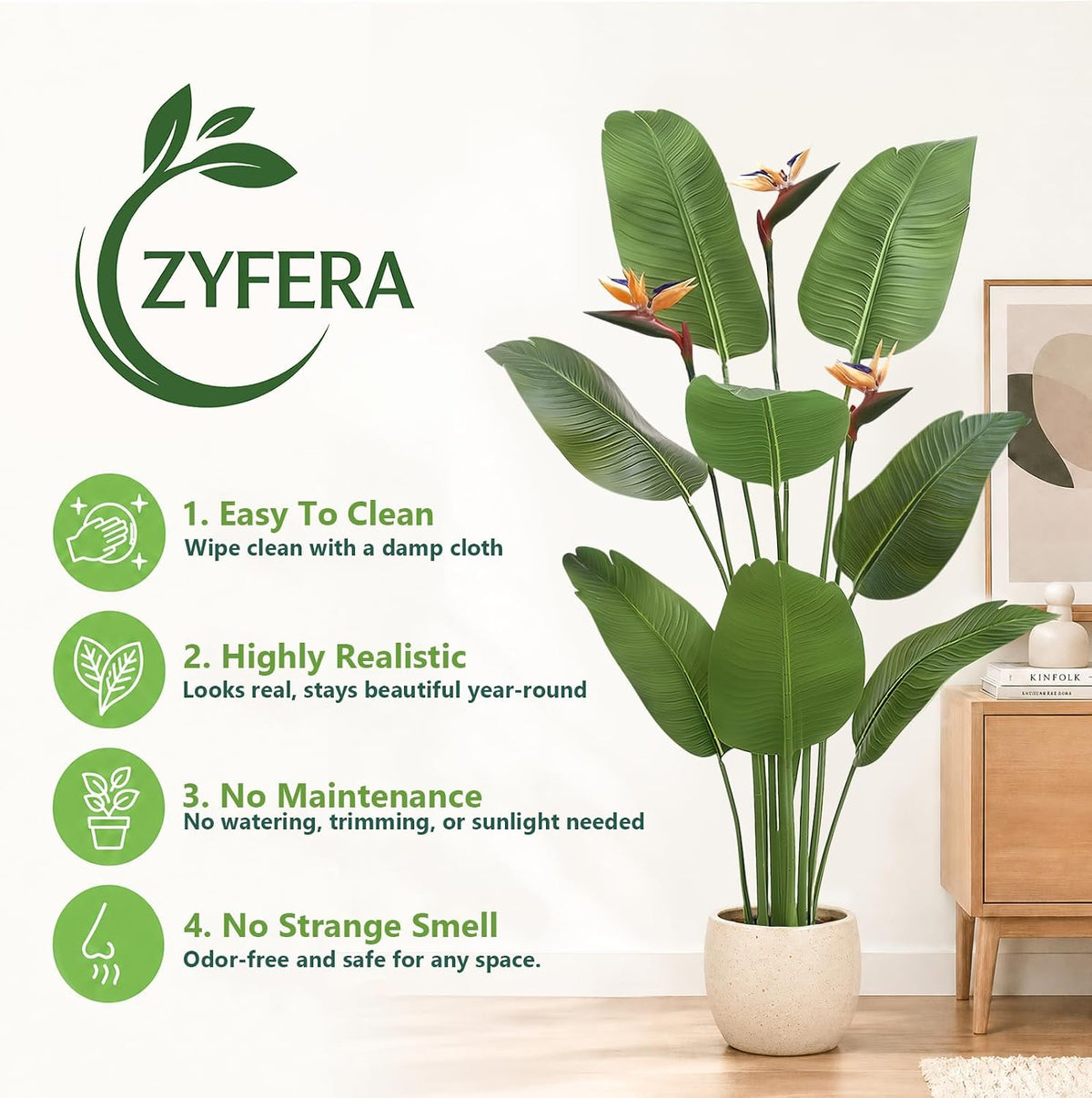 5FT Artificial Bird of Paradise Plant with Flowers, Fake Banana Tree