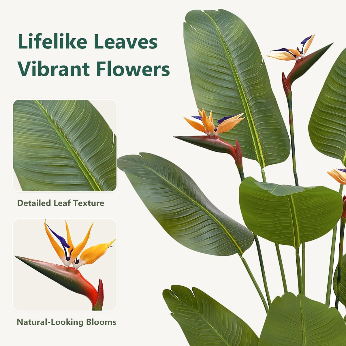 5FT Artificial Bird of Paradise Plant with Flowers, Fake Banana Tree
